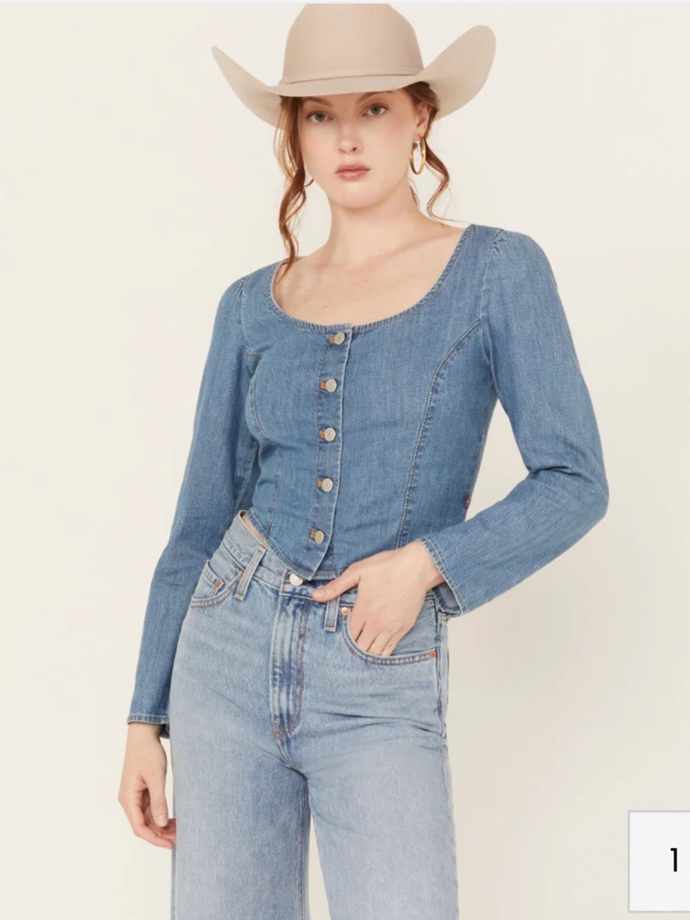 Levi's Womens Denim Scoop Neck Button Down Long Sleeve‎ Cropped Corset Top 2XL